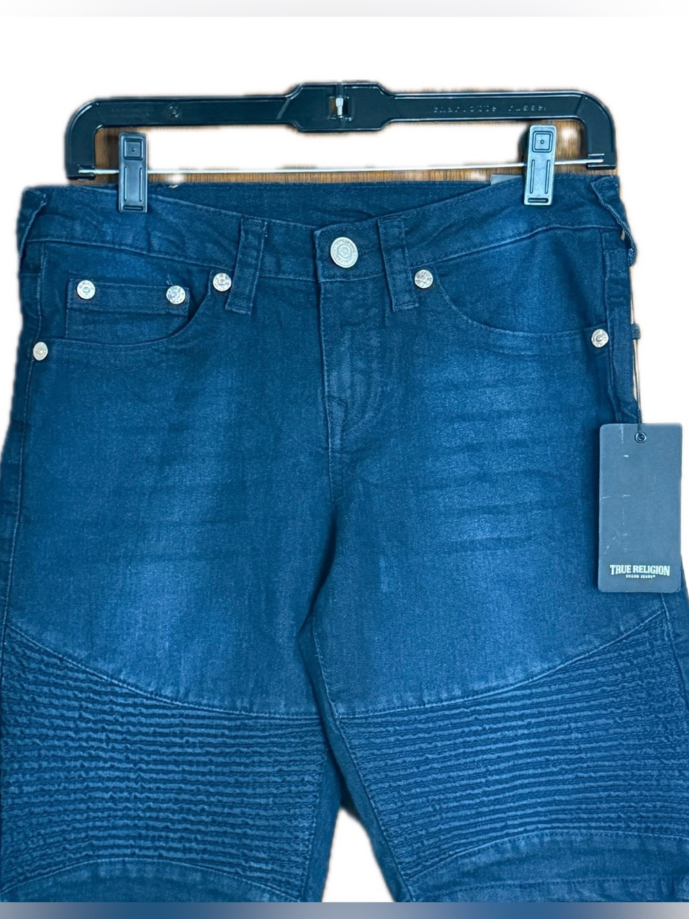 NWT True Religion Boys Geno Moto Shorts Size 16 Dark Wash Denim Biker Jorts New